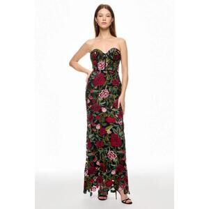 Ieena for Mac Duggal Dress Strapless Bustier Top Floral Gown, Size 4.